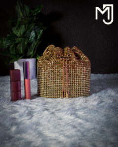 Luxury Gold Crystal Bucket Bag for Women | Party & Wedding  Clutch with Chain Strap