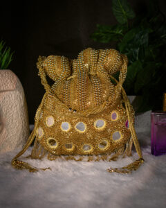 Royal Mirror Embellished Golden Potli Bag