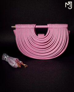 Women’s Pink Semi-Circle Designer Handbag  Structured Top  Handle Clutch with Detachable Strap