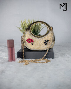 Luxury Crystal Evening Clutch with Metal Handle &  Detachable Chain – Party & Bridal Handbag